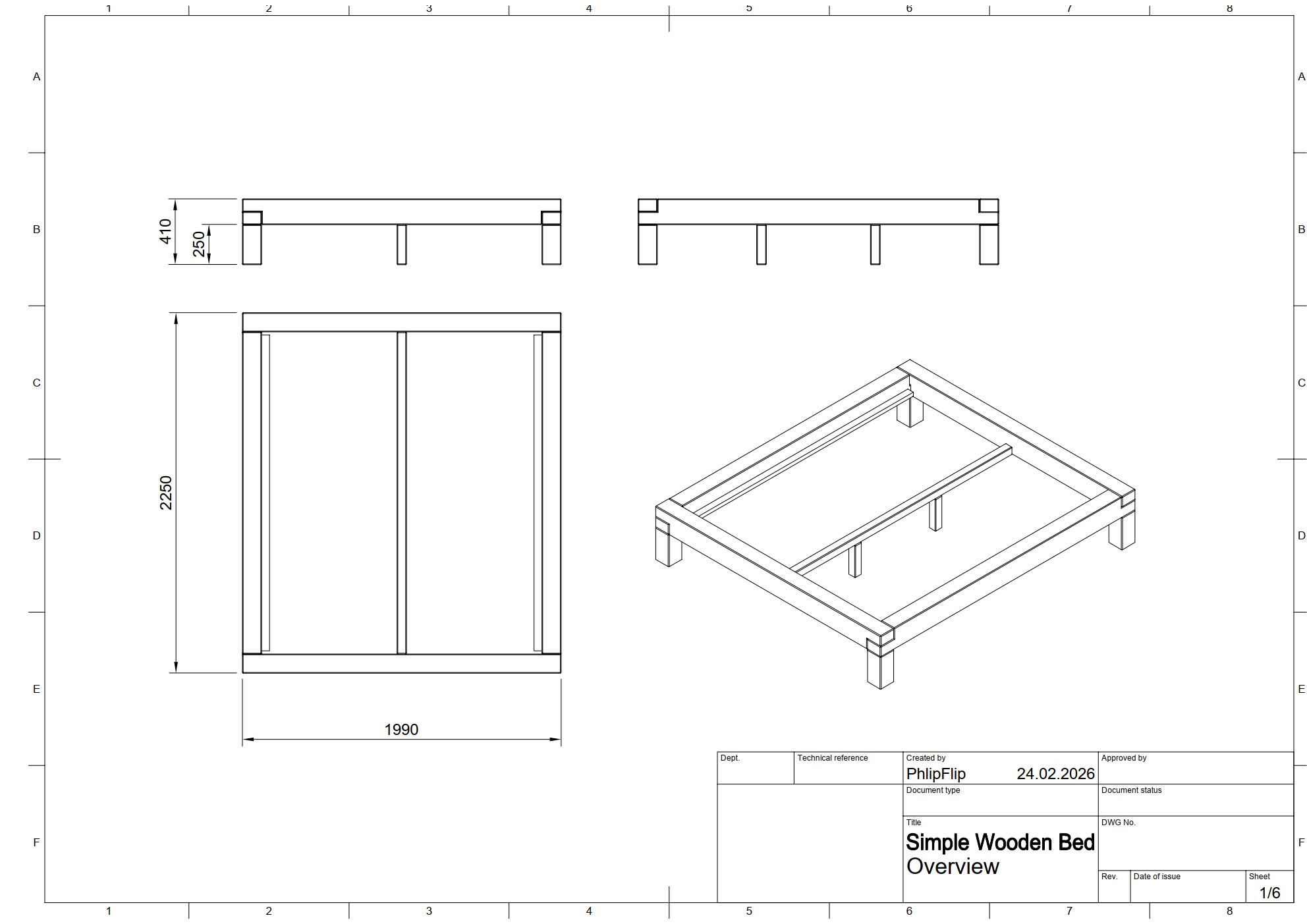 简单的木床 - 180 × 200 厘米